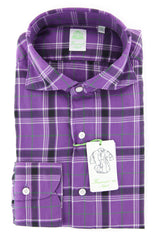 Finamore Napoli Purple Plaid Shirt - Extra Slim - 16.5/42 - (201802289)