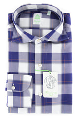 Finamore Napoli Blue Plaid Shirt - Extra Slim -15.75/40- (FNTYO8402221SIMZ)