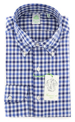 Finamore Napoli Blue Plaid Shirt - Extra Slim - 15.5/39 - (2018022618)