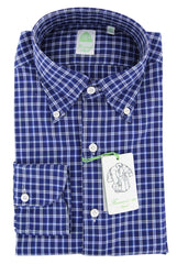 Finamore Napoli Navy Blue Plaid Cotton Shirt - Extra Slim - 15.5/39 - (E8)