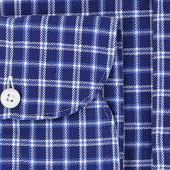 Finamore Napoli Navy Blue Plaid Cotton Shirt - Extra Slim - (E8) - Parent