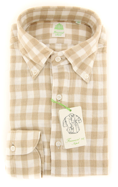 Finamore Napoli Cream Check Shirt - Extra Slim - (F112185) - Parent
