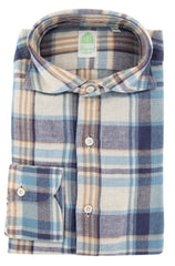 Finamore Napoli Navy Blue Plaid Flannel Shirt - Extra Slim - (IK) - Parent