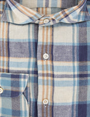 Finamore Napoli Navy Blue Plaid Flannel Shirt - Extra Slim - (IK) - Parent