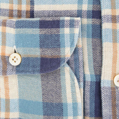 Finamore Napoli Navy Blue Plaid Flannel Shirt - Extra Slim - (IK) - Parent