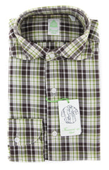 Finamore Napoli Brown Plaid Shirt - Extra Slim - 16.5/42 - (2018030219)