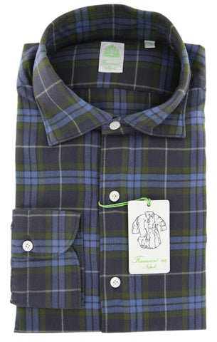 Finamore Napoli Dark Blue Flannel Shirt - Extra Slim