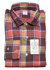 Finamore Napoli Multi-Colored Check Linen Shirt - Extra Slim - 15.5/39 - (1500)