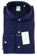 Finamore Napoli Dark Blue Check Shirt - Extra Slim - 15.75/40 - (FNTYOSIM1)