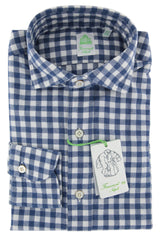 Finamore Napoli Blue Check Flannel Shirt - Extra Slim - XS US/XS EU - (O7)