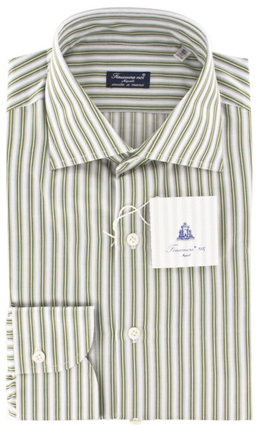 Finamore Napoli Green Cotton Twill Shirt - Slim Fit - 15.75/40