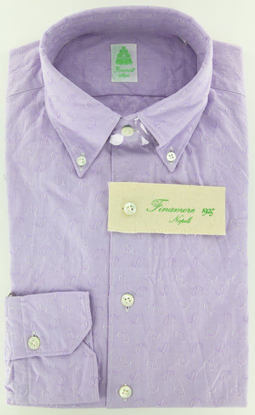 Finamore Napoli Lavender Purple Cotton Plain Weave Shirt 15.75/40