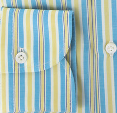 Finamore Napoli Light Blue White, Blue, Yellow Striped Shirt 15.75/40