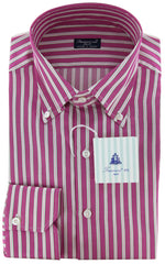 Finamore Napoli Pink and Green Striped Shirt - Slim Fit - 17.5/44