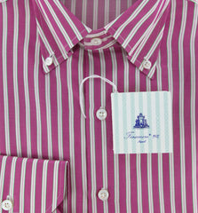 Finamore Napoli Pink and Green Striped Shirt - Slim Fit - 17.5/44