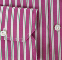 Finamore Napoli Pink and Green Striped Shirt - Slim Fit - 17.5/44