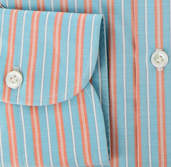 Finamore Napoli Light Blue White, Orange, Blue Striped Shirt 16/41