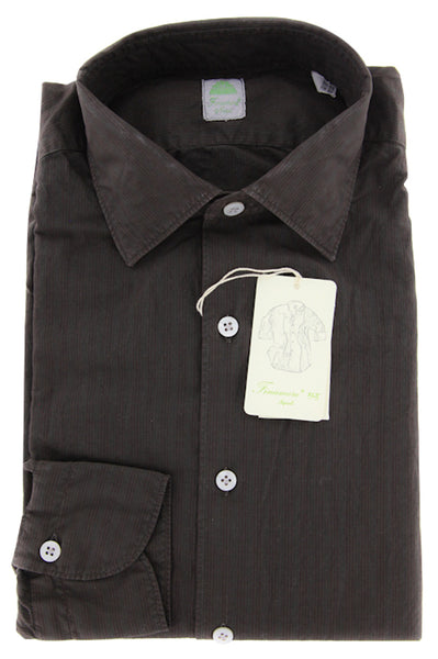Finamore Napoli Brown Striped Cotton Plain Weave Shirt L/L