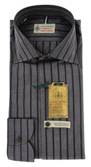 Luigi Borrelli Gray Striped Cotton Shirt - Extra Slim - 16.5/42 - (GB4162)