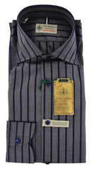 Luigi Borrelli Navy Blue Striped Cotton Shirt - X Slim - 16.5/42 - (GB4330)