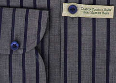 Luigi Borrelli Navy Blue Striped Cotton Shirt - X Slim - (GB4330) - Parent