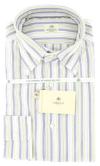 Luigi Borrelli Green Striped Cotton Shirt - Slim - 15/38 - (GB5930)