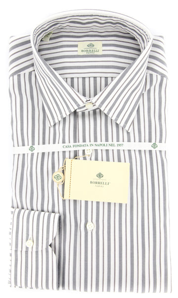Luigi Borrelli Gray Brown White Striped Cotton Plain Weave Shirt  17/43