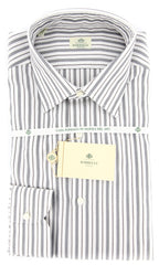 Luigi Borrelli Gray Brown White Striped Cotton Plain Weave Shirt  17/43
