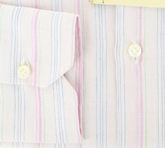 Luigi Borrelli Pink, White, Green and Blue Striped Shirt 15.5/39