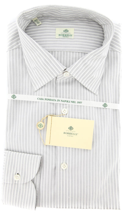 borrelli dress shirts Luigi Borrelli Dress Shirt White Taupe Gray Stripes 44