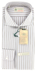 Luigi Borrelli Beige Striped Cotton Shirt - Extra Slim - 17.5/44 (GB8381)