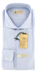 Luigi Borrelli Light Blue Striped Shirt - Extra Slim - 16.5/42 - (GB8501)