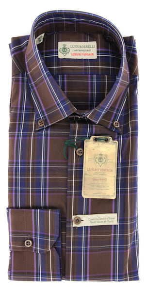 Borrelli Brown Plaid Shirt - Extra Slim - 15.75/40 - (EV962STEFANO)