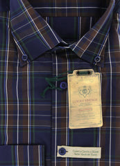 Luigi Borrelli Navy Blue Plaid Shirt - Extra Slim - (GB8736) - Parent