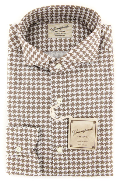 Giampaolo Brown Houndstooth Shirt - Extra Slim - (GP61827561FELIPT1) - Parent