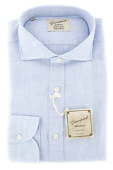 Giampaolo Light Blue Micro-Check Shirt - Extra Slim- 15/38 -(6185937CLAUDPT1)