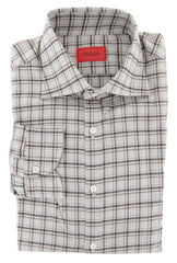 Isaia Light Gray Plaid Flannel Shirt - Extra Slim - 15.75/40 - (4B)