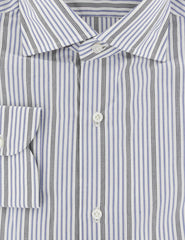 Isaia Blue Striped Cotton Shirt - Slim - (381) - Parent