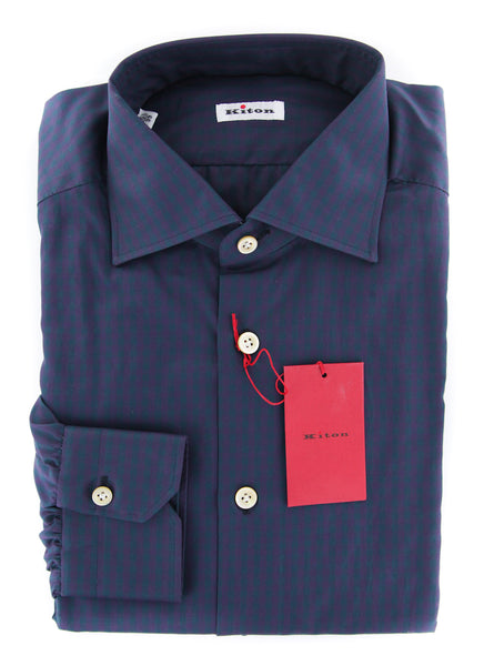 Kiton Navy Blue Check Shirt - Slim - (KT-H0489503FAA1) - Parent