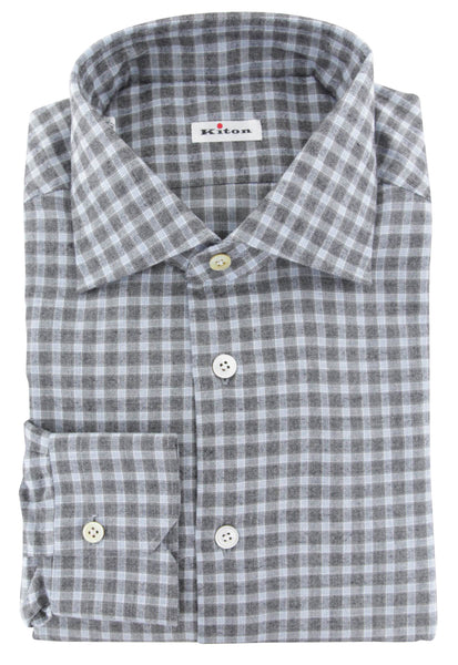 Kiton Gray Check Flannel Shirt - Slim - (655) - Parent