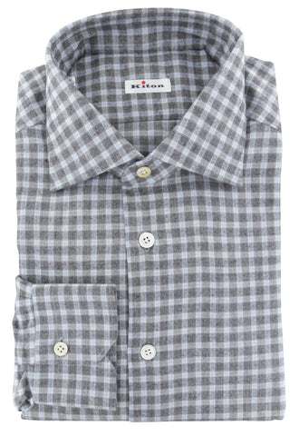 Kiton Gray Flannel Shirt - Slim