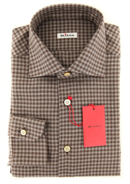 Kiton Brown Check Shirt - Slim - (UCCH56425FAA1) - Parent