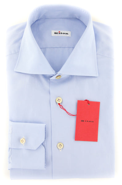 Kiton Light Blue Solid Shirt - Slim - (UCCH59563FAA1) - Parent