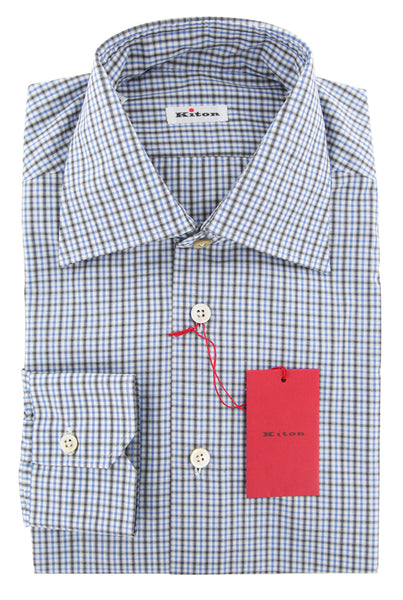 Kiton Light Blue Plaid Shirt - Slim - (KT1127171) - Parent