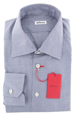 Kiton Light Blue Micro-Houndstooth Shirt - Slim - 17/43 - (KT126178)