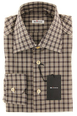 Kiton Caramel Brown Window Pane Shirt - Slim - 16/41 - (KT1122176)