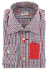 Kiton Burgundy Red Micro-Check Shirt - Slim - 17.5/44 - (KT125172)