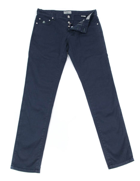 Luigi Borrelli Navy Blue Solid Stretch Pants - Super Slim - (RX) - Parent