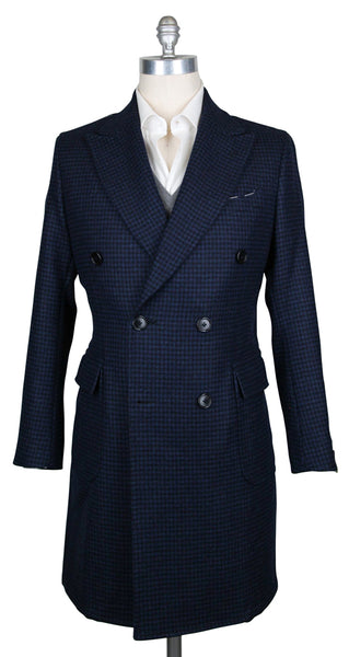 Luigi Borrelli Navy Blue Wool Check Peacoat - (CULB213370) - Parent