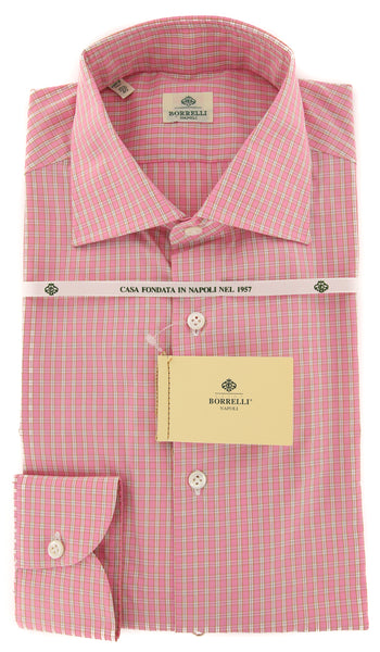 New Luigi Borrelli Pink Check Shirt - Extra Slim - 15.75/40 - (EV2268RIO)